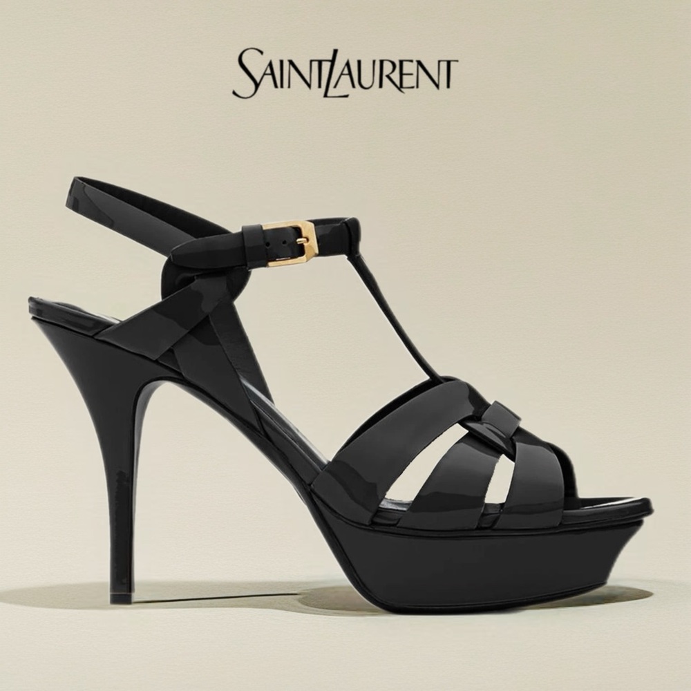 Saint Laurent TRIBUTE PLATFORM SANDALS IN PATENT LEATHER BLACK like new 🚨